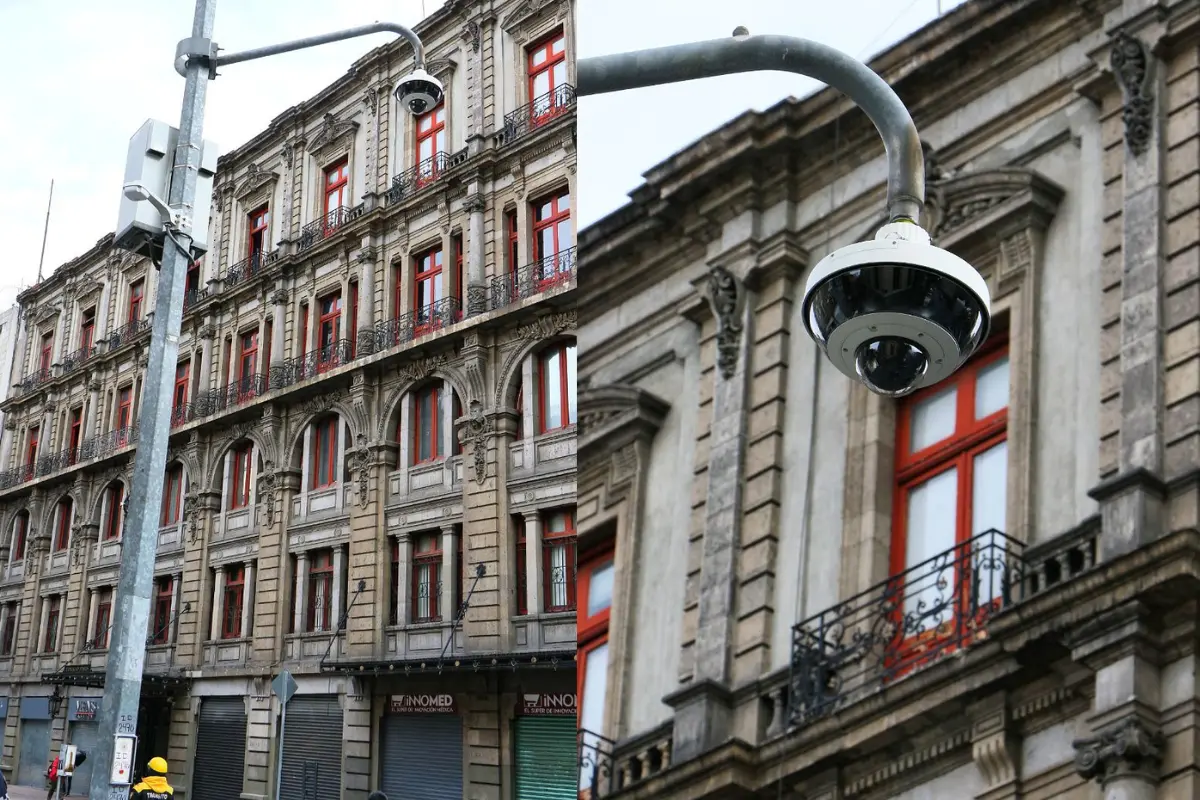 Tótem de videovigilancia del C5 en una calle de la CDMX